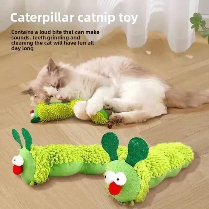 Jouets pour chats en peluche verte en forme de chenille