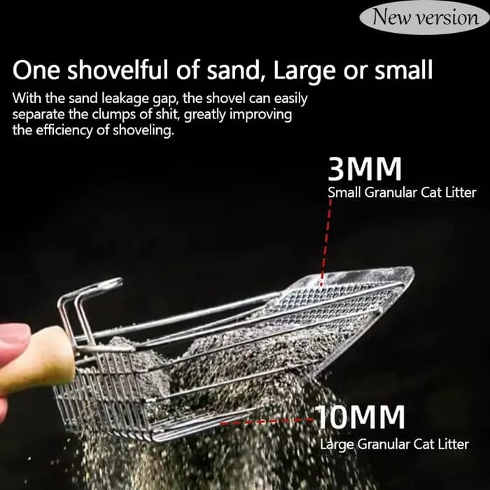 Pelle à litière pour chat en acier inoxydable, manche en bois, facile à nettoyer, beau, poussière SAP, adaptée aux toilettes pour petits chiens
