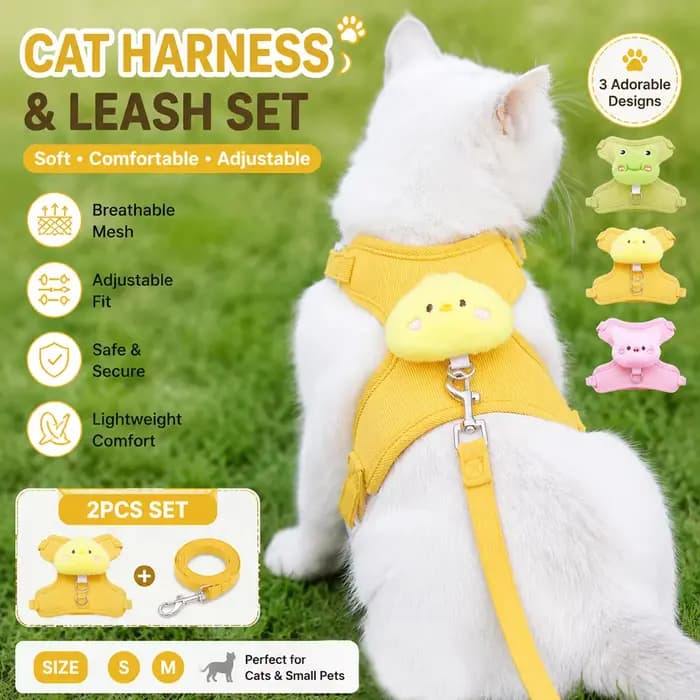 Harnais et laisse pour chaton, anti-évasion, réglable, confortable et doux, anti-traction, pour la promenade