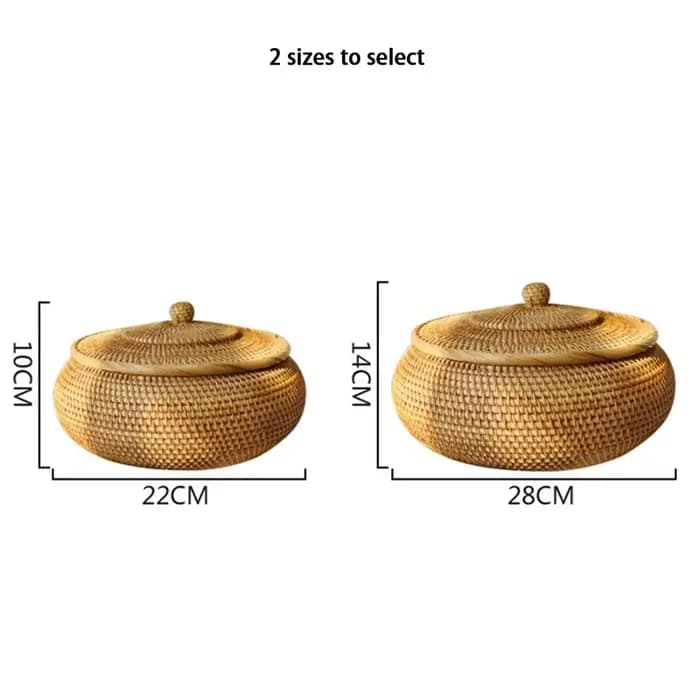 Boîte de rangement en rotin tissé à la main avec couvercle