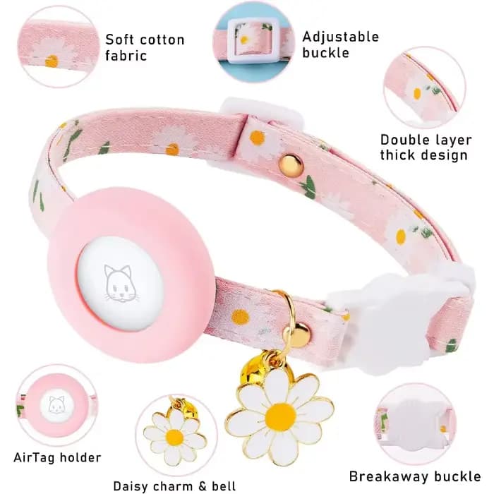 Étui Airtag collier de chat chaton avec cloches et fleur charme Tracker colliers réglables pour chatons et chiots localisateur Anti-perte