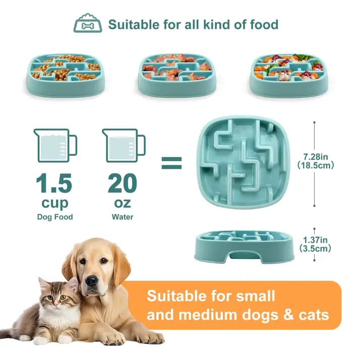 Bol de nourriture pour animaux de compagnie à alimentation lente, anti-étouffement, antidérapant, pour chiens et chats, empêchant les glaçons, assurant une alimentation saine pour les animaux de compa
