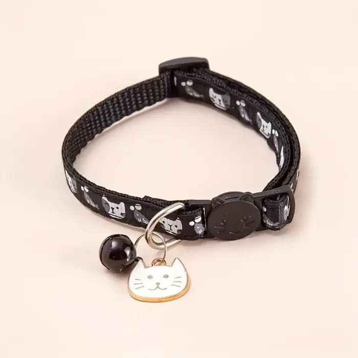 Collier réglable pour chat avec boucle de sécurité à dégagement rapide, motif chat avec pendentif visage de chat et clochette, anti-perte