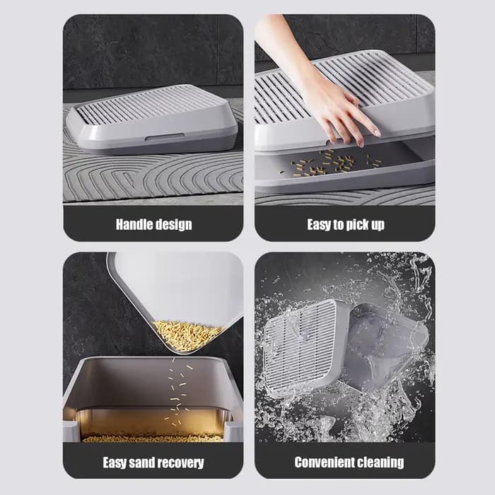 Rampe anti-éclaboussures pour litière de chat avec bac surélevé antidérapant et fonction filtrante