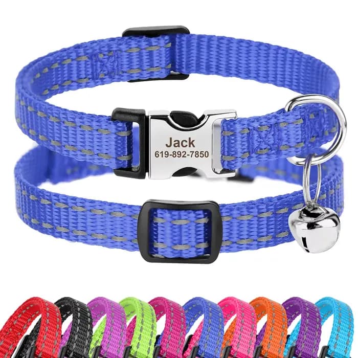 Collier de chat en Nylon personnalisé réglable chiot chaton colliers réfléchissant