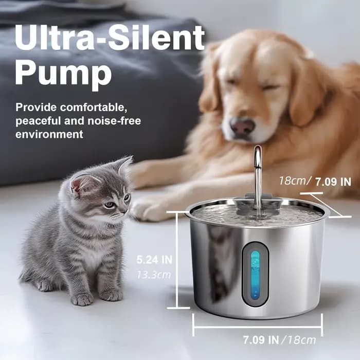 Fontaine à eau pour chats 74oz/2.2L en acier inoxydable