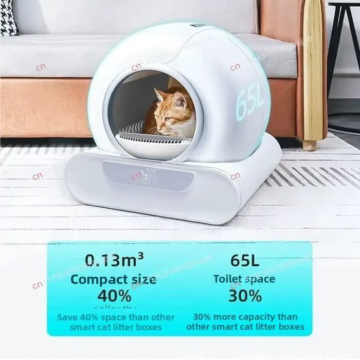 Bac à litière intelligent pour chat de 65L