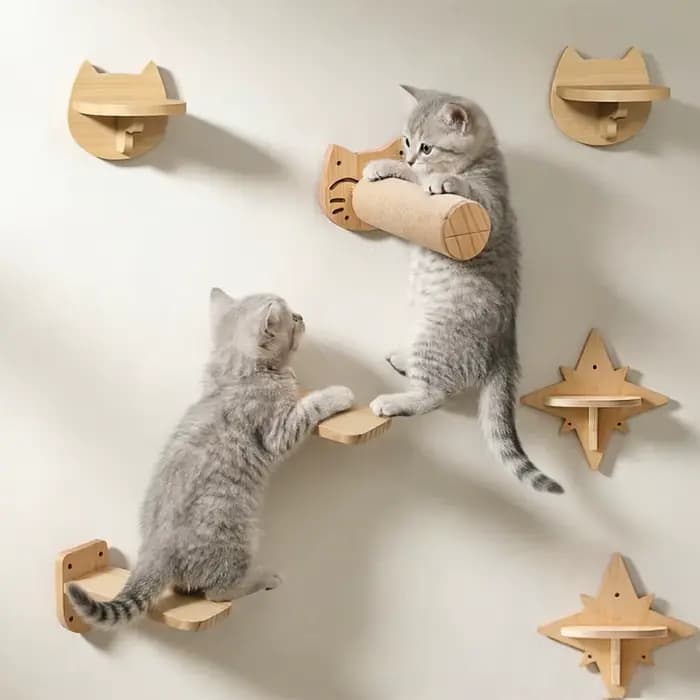 Étagères murales pour chats en bois massif