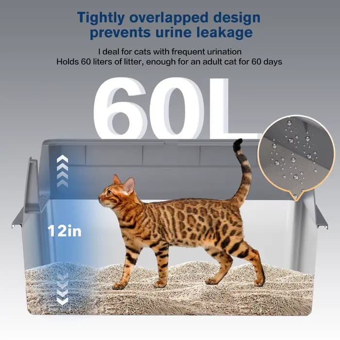 Bac à litière pour chat extra large en acier inoxydable XXL avec couvercle