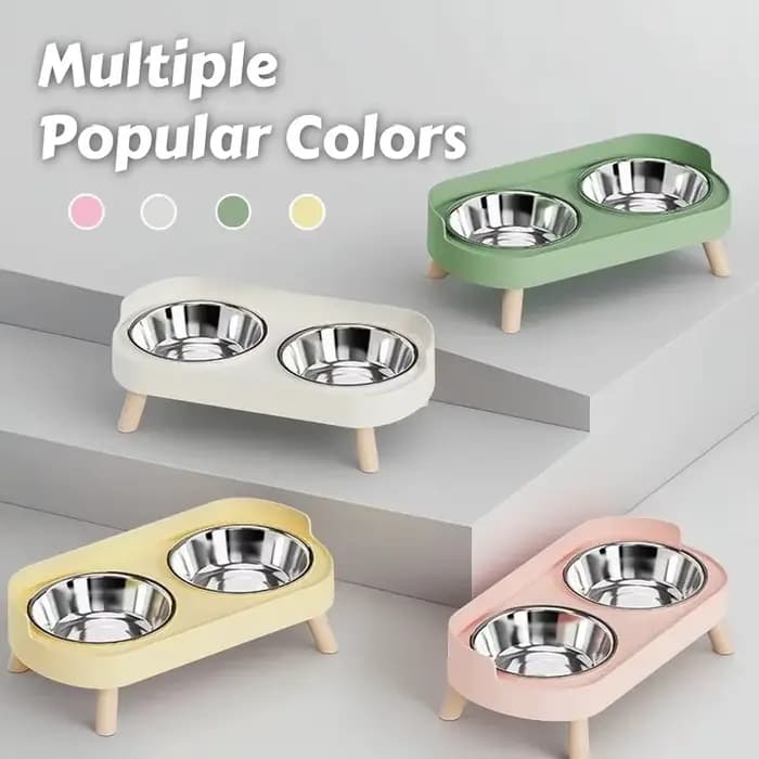 Distributeur surélevé pour animaux de compagnie Dopamine Colorful : Double gamelle en acier inoxydable avec support