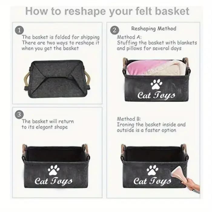 Panier de rangement élégant en feutre pour jouets d'animaux de compagnie