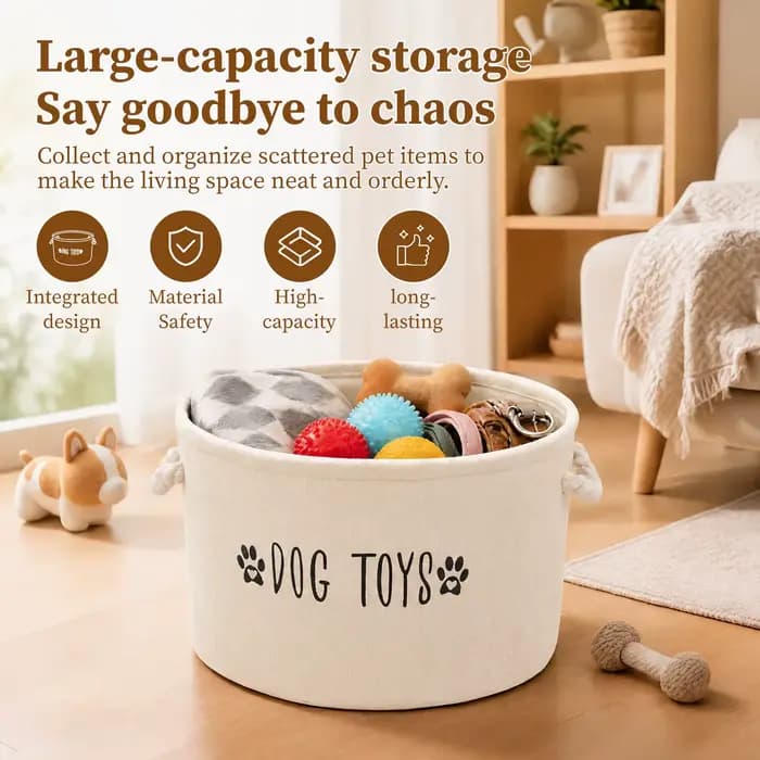 Panier de rangement pour jouets d'animaux, boîte de rangement spéciale pour chiens et chats, conteneur de grande capacité, accessoires d'organisation pour animaux de compagnie