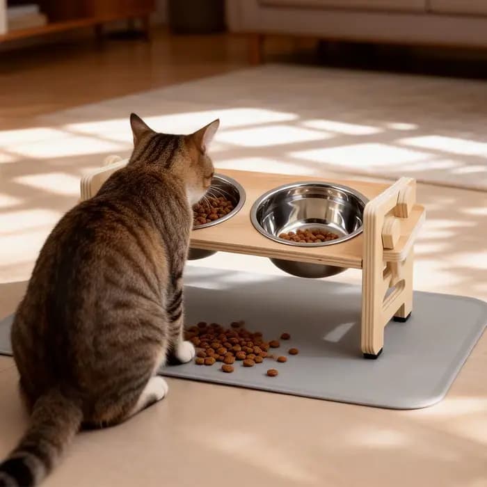 Support de gamelles pour chat réglable en hauteur (6 niveaux)