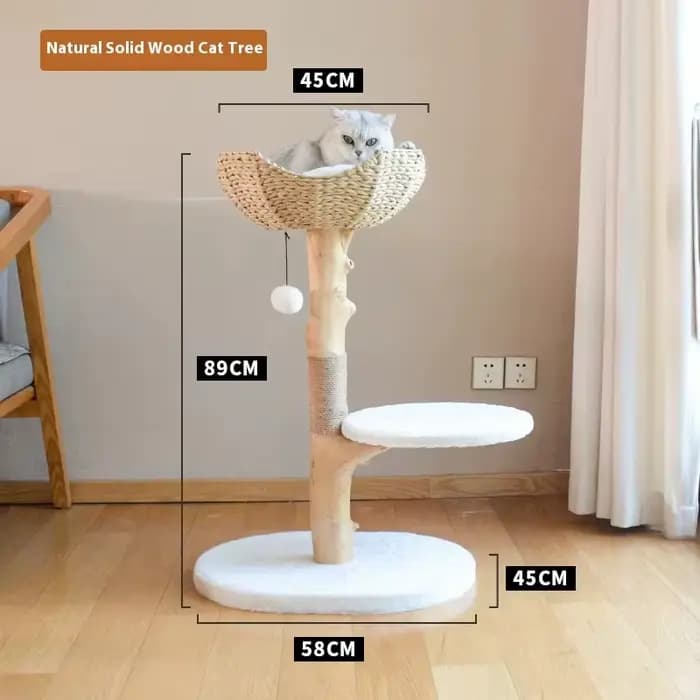 Arbre à chat de luxe en bois naturel avec trou d'arbre