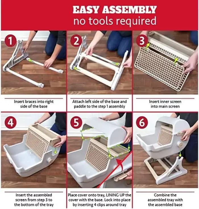 Bac à Litière pour Chat, Bac à Sable, Remplissage d'Escalier, Toilettes, Livres Autonome, Poubelle avec Clip Absorbant, Déchets, Assainissement