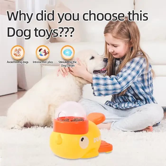 Jouet interactif distributeur de nourriture en forme de canard jaune pour chats et chiens