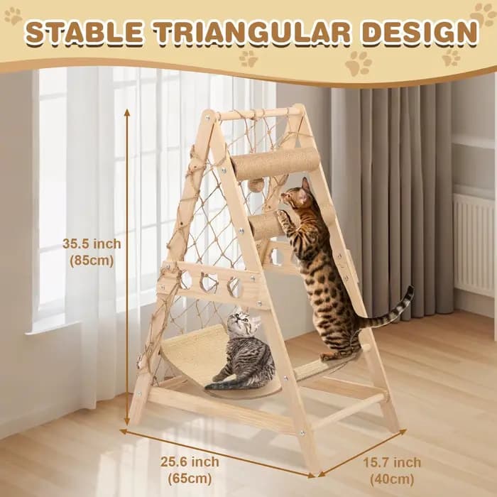 Tour d'arbre à chat en bois massif avec grattoir en Sisal