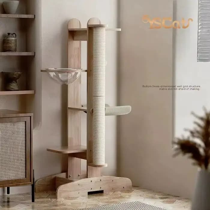 Arbre à chat en bois massif moderne de luxe de 125 cm
