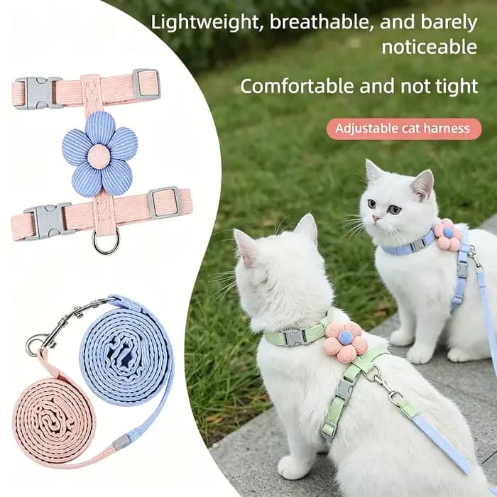 Ensemble Harnais et Laisse pour Chat Motif Fleur Mignon
