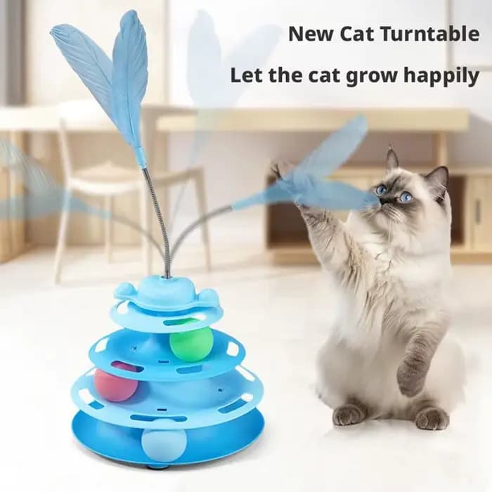Jouet interactif pour chat : Tour de jeu avec boule tournante, piste à billes et plumes pour chatons – Fournitures d'entraînement pour animaux de compagnie