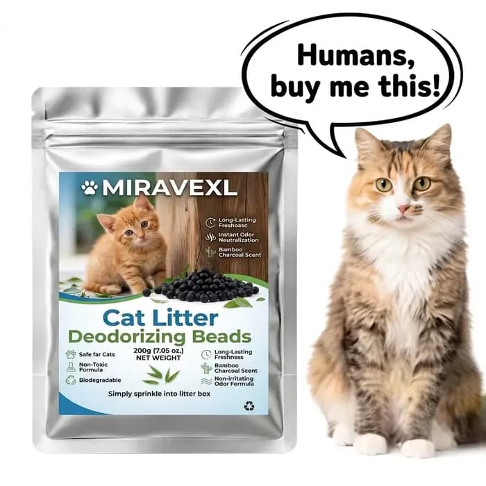 Perles désodorisantes à base de charbon actif haute performance pour litière pour chat – Légèrement parfumées