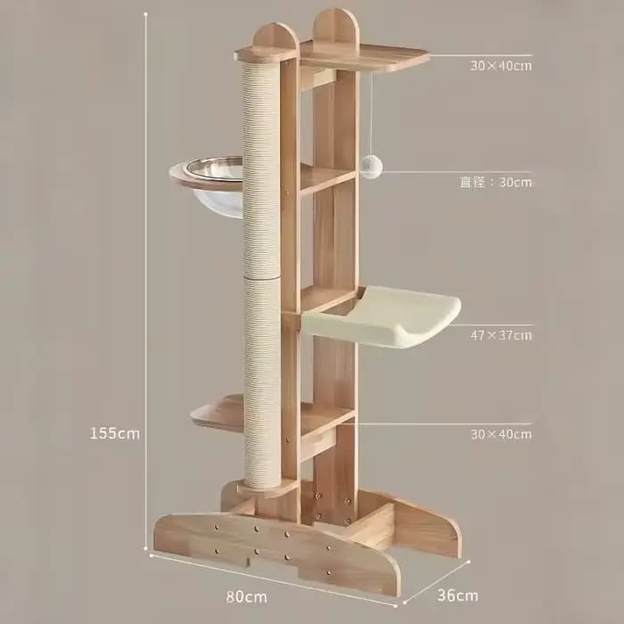 Arbre à chat en bois massif moderne de luxe de 125 cm