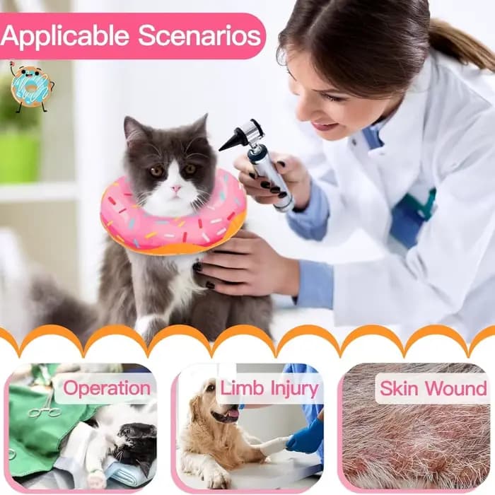 Collier de chat doux et mignon, beignet réglable après chirurgie, cône de récupération, collier élisabéthain léger, empêche les lécher et les rayures