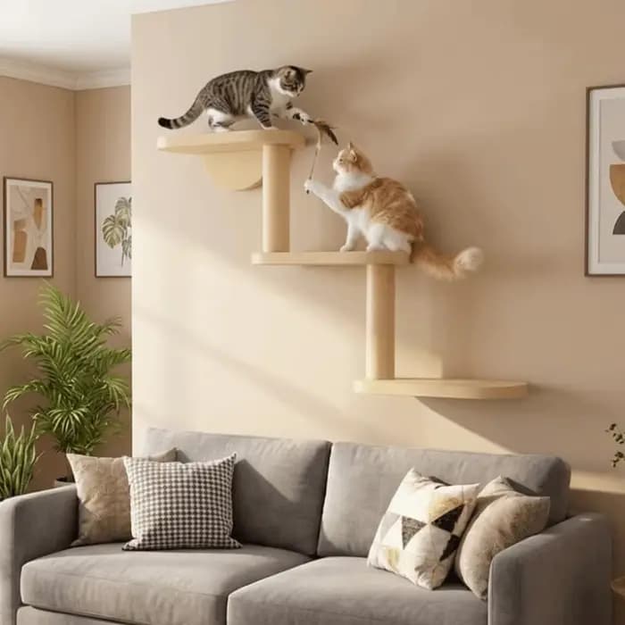 Étagères murales pour chat en bois massif
