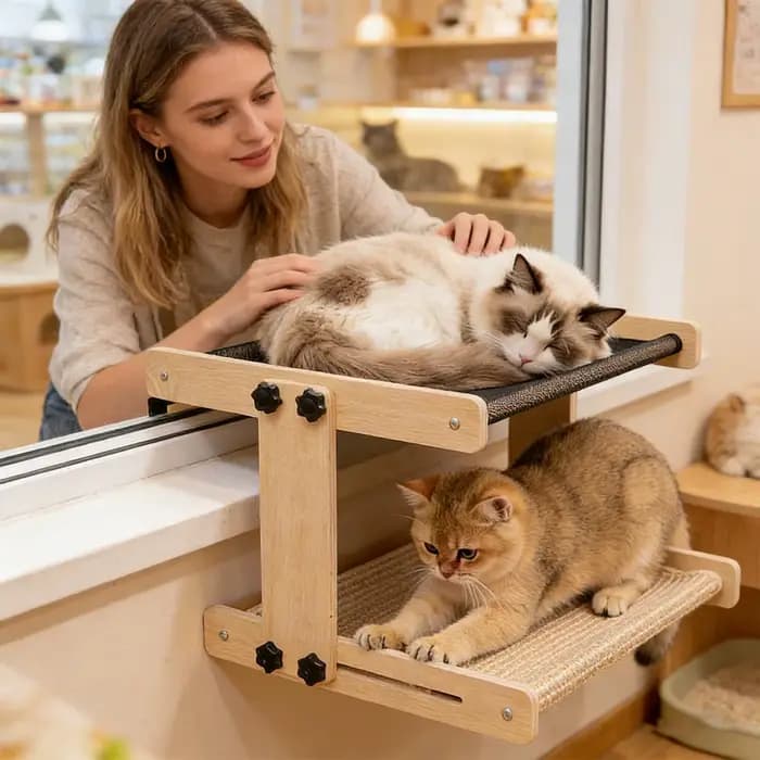 Lit de fenêtre pour chat en bois
