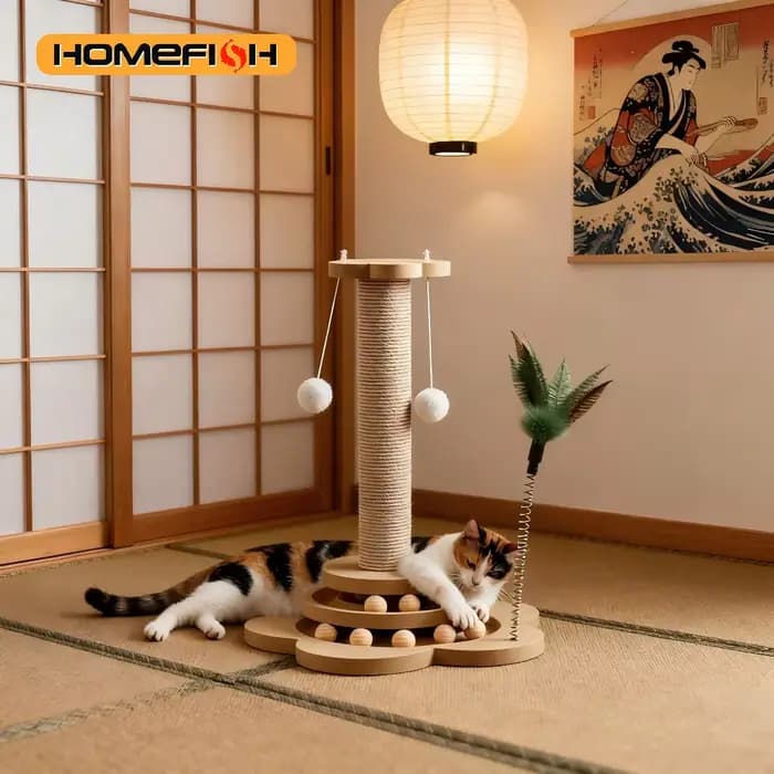 Jouet pour chat en bois massif, plateau tournant pour chat, boules de bâton amusantes, planche à gratter en Sisal Durable, fournitures pour chat, colonne de préhension pour chat