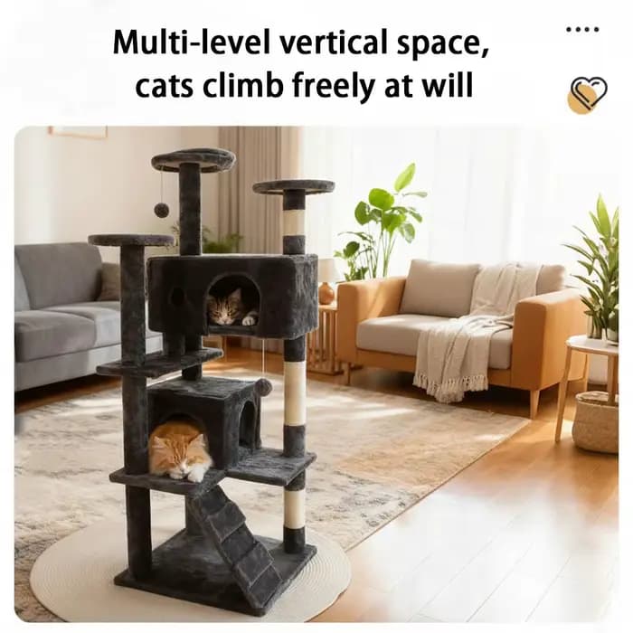 Arbre à chat multi-niveaux en peluche avec poteaux en sisal