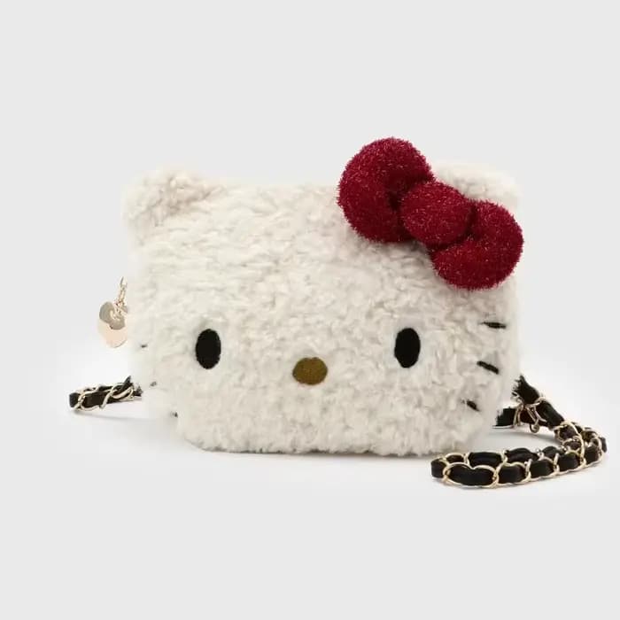 Sac bandoulière en peluche chaton de dessin animé mignon avec nœud, petite pochette de rangement pour cosmétiques, mini porte-monnaie polyvalent, organisateur, cadeaux jouets