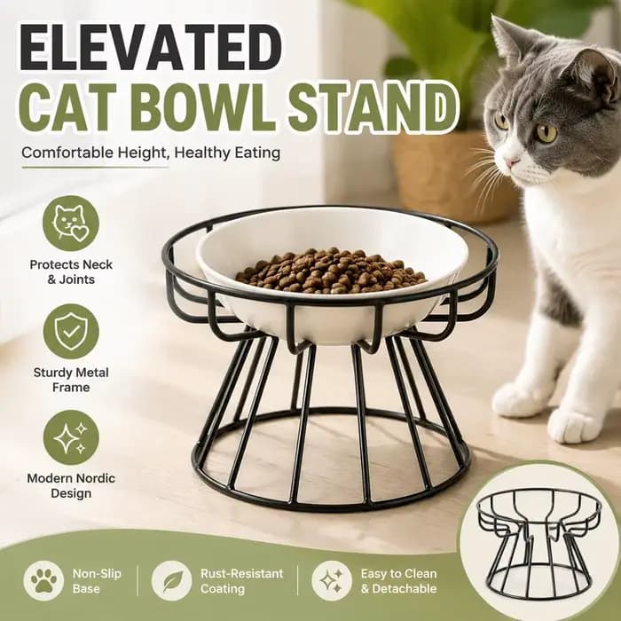 Support surélevé en métal pour gamelles de chat – Gamelle surélevée pour animaux de compagnie – Distributeur de nourriture et de friandises en céramique pour chats et chiens – Accessoires d'alimentati