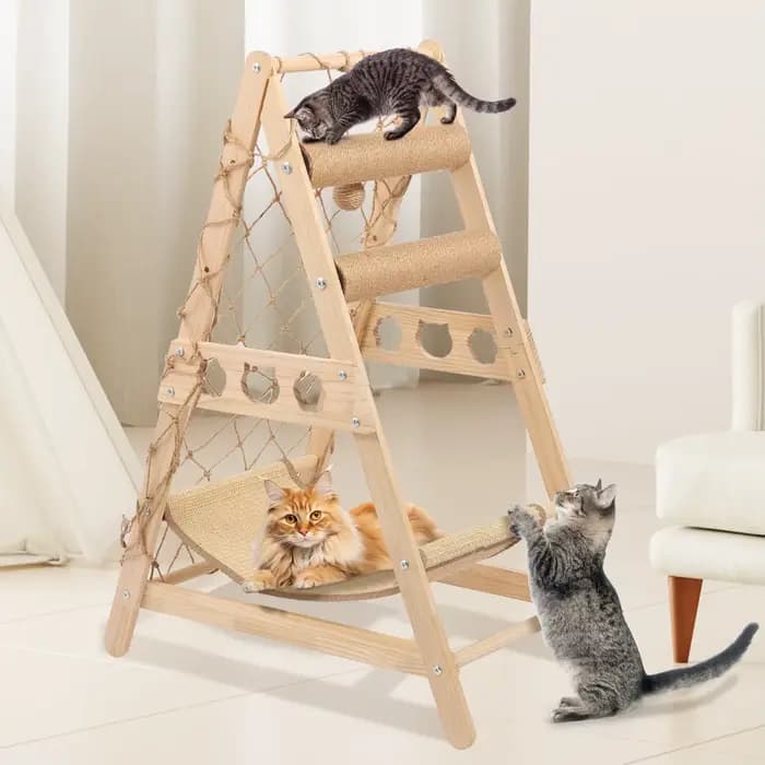 Tour d'arbre à chat en bois massif avec grattoir en Sisal