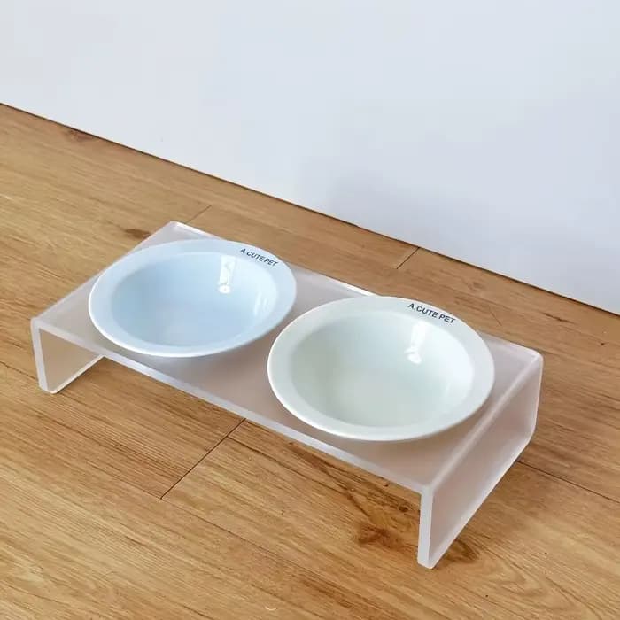 Bol surélevé en céramique pour chat, support de bol en acrylique de couleur unie, support de bol inclinable réglable, grand diamètre, double bol pour animaux de compagnie