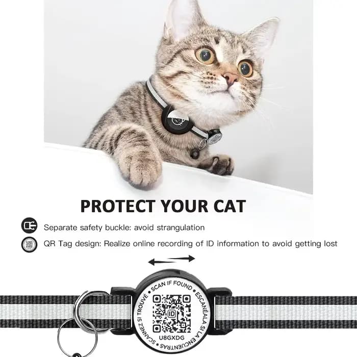 Collier de chat de suivi GPS avec étiquette d'identification QR et étui AirTag