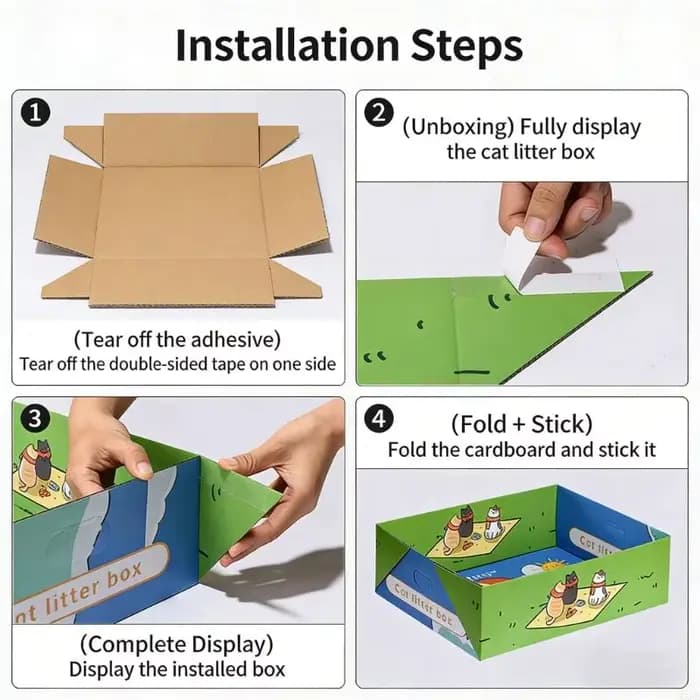 KXRE – bac à litière pliable en papier pour chats