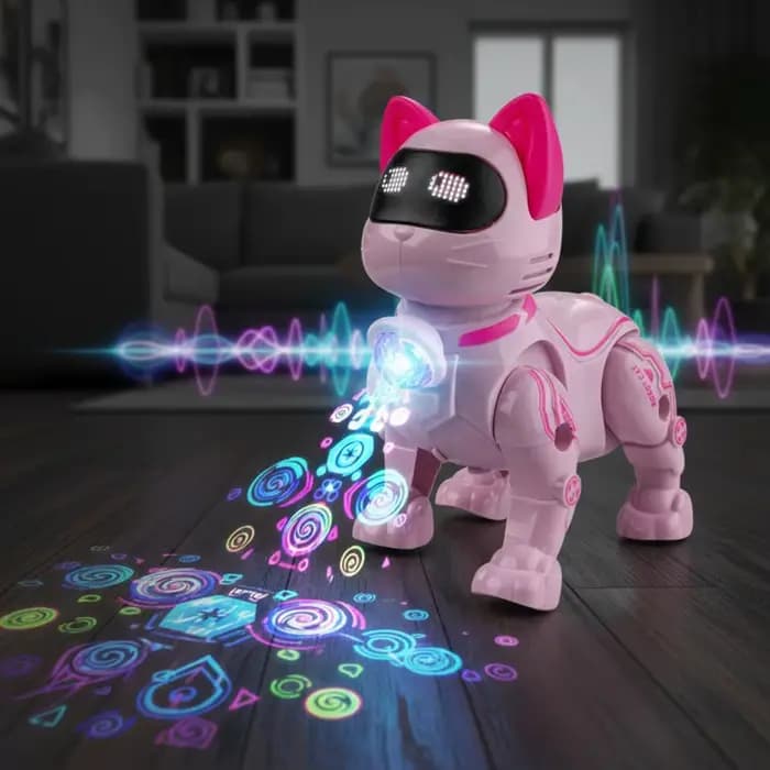 Jouet robot chat électrique interactif qui marche et chante avec laisse