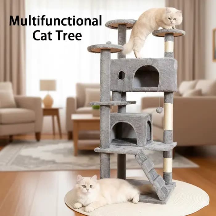 Arbre à chat multi-niveaux en peluche avec poteaux en sisal