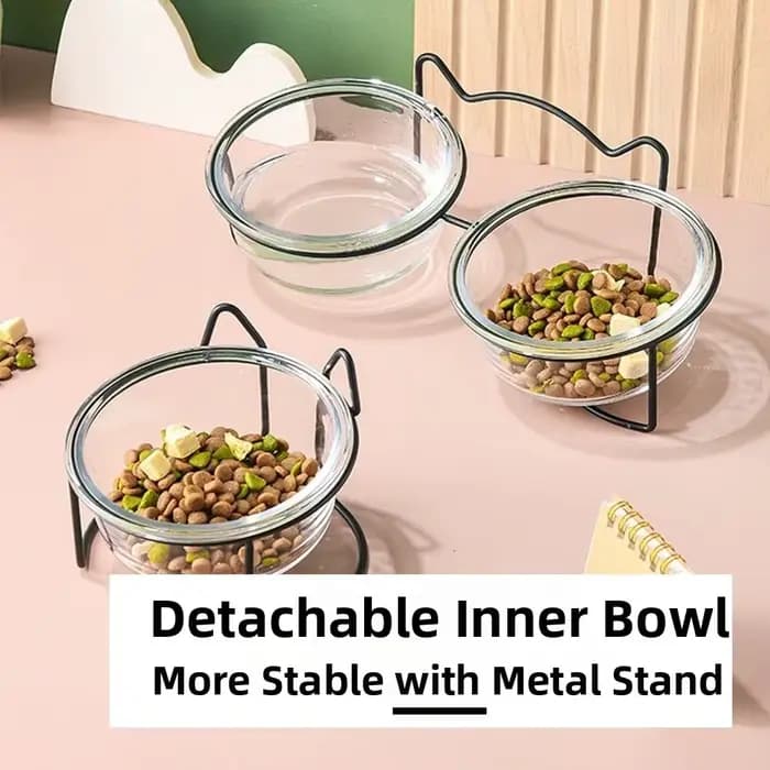 Bol en verre double paroi 400 ml pour chat et chien avec support en fer doré, gamelle pour chiot, accessoires pour animaux de compagnie, chat et chien