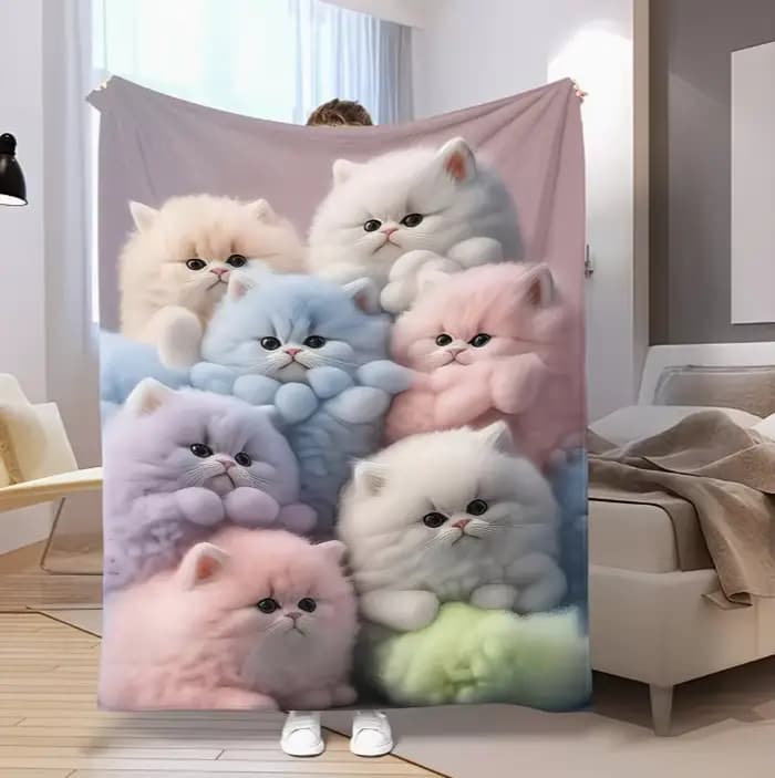 Couverture patchwork confortable pour chat avec des chats et des papillons