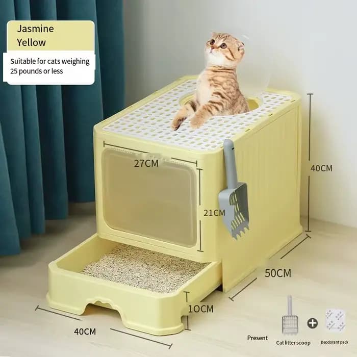 Grande boîte à litière pour chat entièrement fermée avec tiroirs pliants pour l'élimination des odeurs