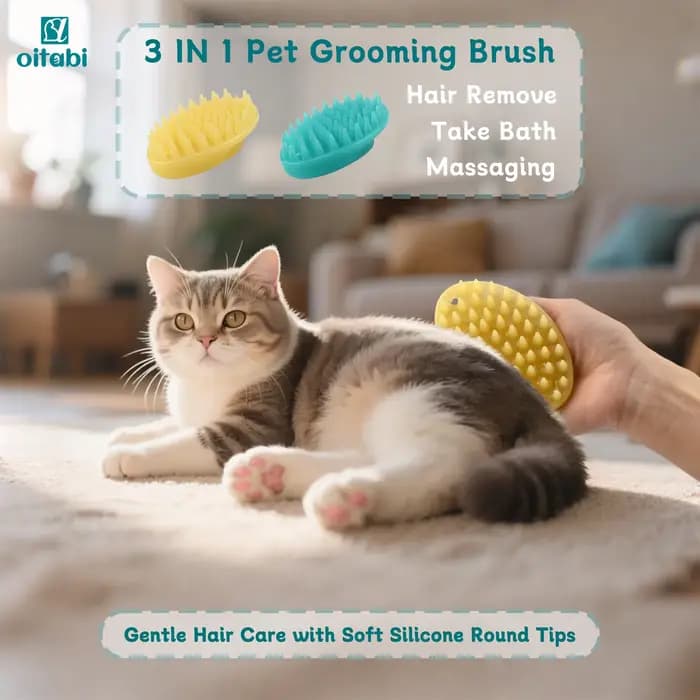 Brosse en caoutchouc souple Oitabi pour chiens et chats à poils courts