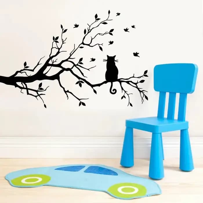 Autocollant mural chat sur branche d'arbre, salon, fond de canapé, chambre à coucher, décoration de la maison, autocollants animaux