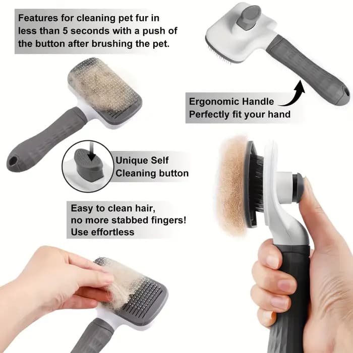 Brosse de toilettage pour animaux facile à nettoyer avec bouton autonettoyant pour l'élimination des poils en un clic