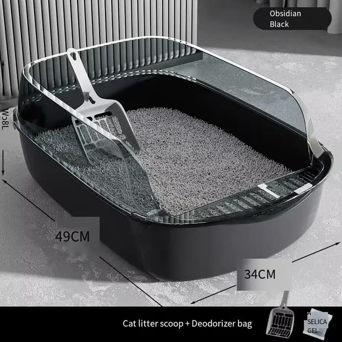 La bac à litière semi-fermé pour chat est en plastique et présente un design anti-éclaboussures. C'est un grand plateau
