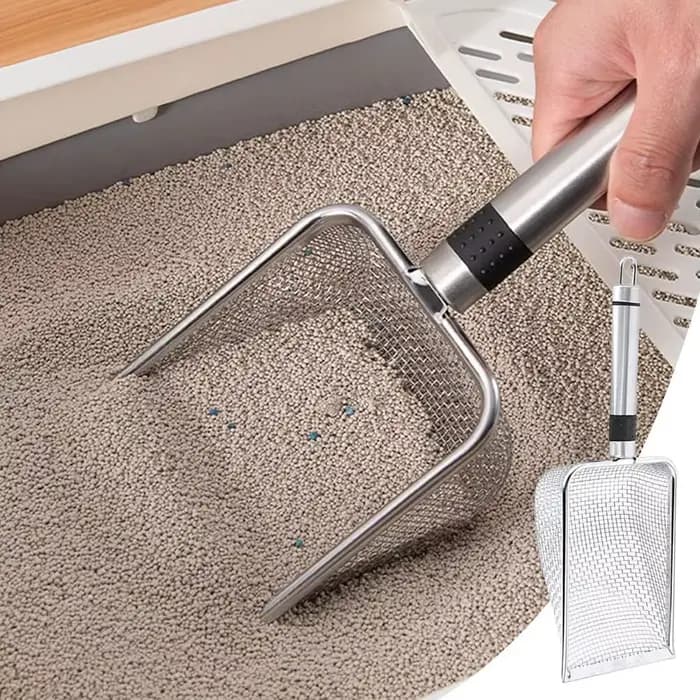 Pelle à litière pour chat en acier inoxydable, poignée durable, facile à nettoyer, conception anti-odeur, pelle à excréments pour animaux de compagnie