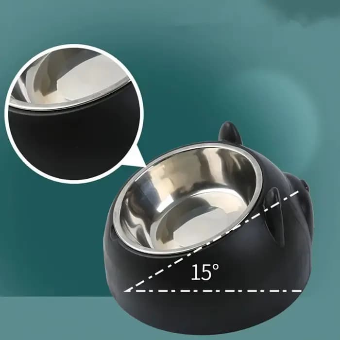 Gamelle 2-en-1 en acier inoxydable pour chat avec support oreilles mignonnes