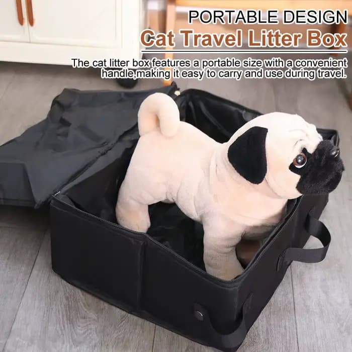 Bac à litière pliable portable pour chat avec couvercle et poignée