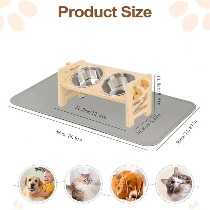 Support de gamelles pour chat réglable en hauteur (6 niveaux)